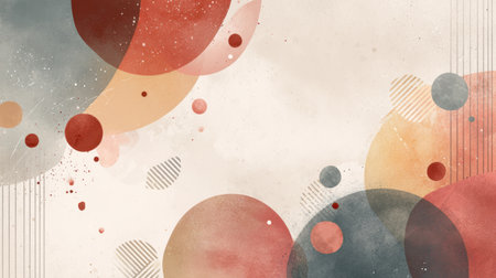 This colorful abstract background features soft shapes and circles with textured layers, perfect for creative projects, artwork, and digital designs.の素材