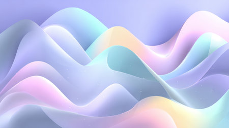 This captivating abstract image showcases soft pastel waves flowing gracefully across a serene landscape, creating a dreamy ambiance in gentle hues.の素材