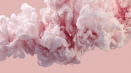 This captivating image features a soft pink cloud of swirling paint on a light background, embodying elegance and creativity for various design projects.の素材