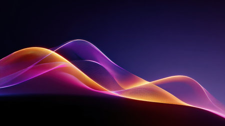 A mesmerizing abstract image featuring flowing waves of light in vibrant colors against a dark background, perfect for artistic and modern designs.の素材