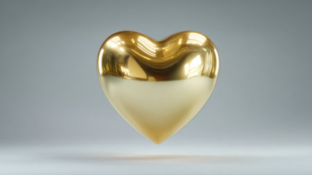 This image features a shiny golden heart sculpture set against a neutral background, symbolizing love and emotion in a minimalistic design. Perfect for various creative projects.の素材