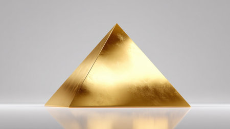 Stunning golden pyramid sculpture with a shiny surface and unique reflections, symbolizing luxury and elegance in a modern artistic design. Perfect for decor.の素材
