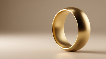 This image showcases an elegant and simple golden ring resting on a soft, neutral background, perfect for showcasing luxury jewelry products or advertisements.の素材