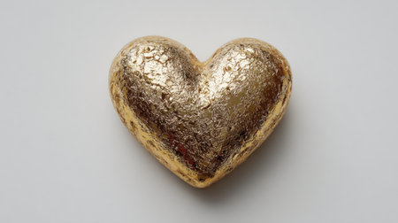 A captivating golden heart sculpture showcasing a textured, shiny surface. This elegant piece symbolizes love and beauty, perfect for decoration and artistic expression.の素材