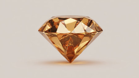This stunning amber diamond gemstone captures light beautifully, showcasing a brilliant cut on a neutral background. Perfect for jewelry displays.の素材