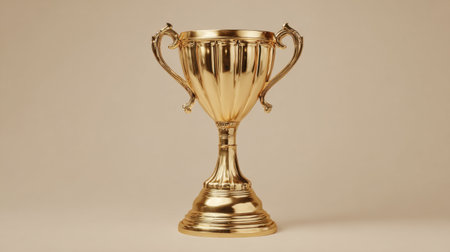 This image features an elegant golden trophy with a glossy finish, ideal for representing achievement and success in various awards ceremonies. Perfect for celebrations.の素材