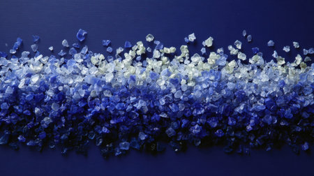 This image showcases a stunning arrangement of colorful sea salt granules in shades of blue and white, set against a dark background. Perfect for culinary or wellness themes.の素材