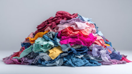 A vibrant pile of assorted fabric scraps in many colors showcases various textures, ideal for textile and fashion design projects. Perfect for creative endeavors.の素材