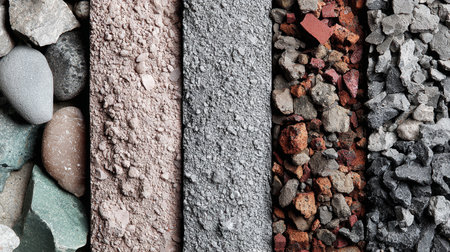 This image showcases a variety of natural materials and textures, highlighting the beauty of stones, gravel, and dust, perfect for design projects.の素材