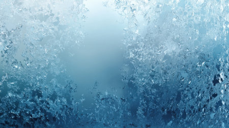 This image features a mesmerizing frost and ice pattern set against a blue backdrop, creating an ethereal atmosphere perfect for various design applications.の素材