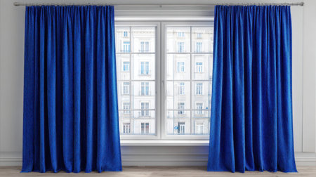 This image showcases elegant blue curtains that enhance a modern interior, allowing soft natural light to illuminate the space and create a serene atmosphere.の素材