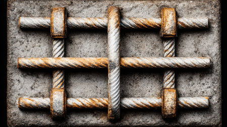 This image presents an abstract textured background showcasing rope patterns against a weathered stone surface, creating a rustic industrial feel.の素材