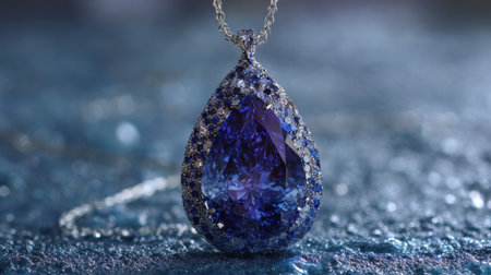 This stunning blue teardrop pendant necklace showcases intricate design and fine craftsmanship, perfect for elegant occasions and personal adornment.の素材