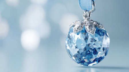 This captivating blue crystal pendant features intricate silver details and a delicate ribbon, creating an elegant accessory for any jewelry collection.の素材