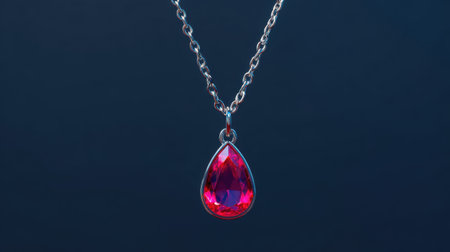 Stunning teardrop pendant necklace featuring a vibrant red gemstone set against a dark background, capturing the essence of elegance and style. Ideal for special occasions.の素材