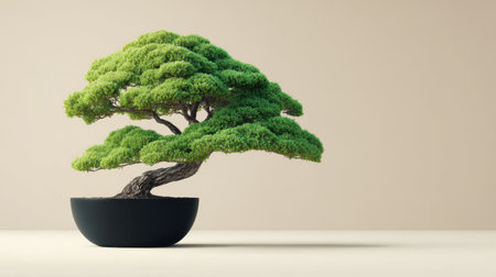 This stunning image features a beautifully shaped bonsai tree thriving in a sleek pot, embodying tranquility and artistic cultivation, perfect for home decor.の素材