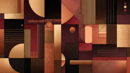 This abstract geometric design features warm tones and structured shapes, ideal for modern art illustrations, digital projects, and creative backgrounds.の素材