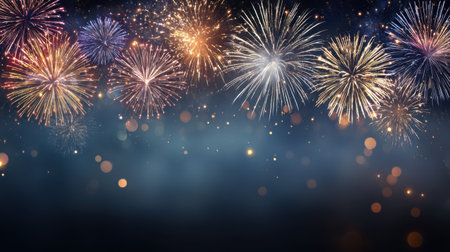 A stunning display of vibrant fireworks illuminates the night sky, creating a captivating atmosphere for celebrations and festive events. The colorful bursts add joy and excitement to any occasion.の素材