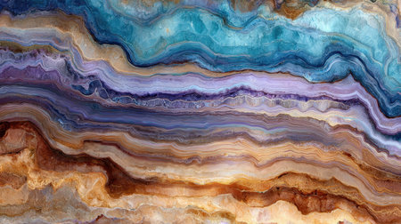 Explore the enchanting beauty of this multicolored agate stone texture featuring striking blue, purple, and brown layers. Perfect for design projects!の素材