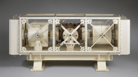 This industrial machinery model features a transparent design that allows clear visibility of inner components, perfect for educational and presentation uses.の素材