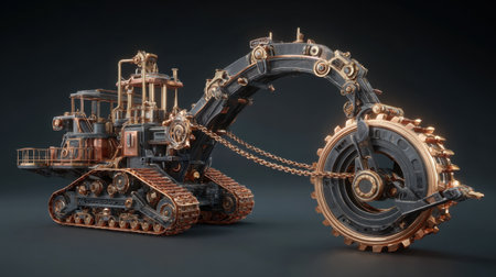 This unique steampunk-inspired excavator model features intricate mechanics and vintage design elements. Perfect for art, technology, and machinery enthusiasts.の素材