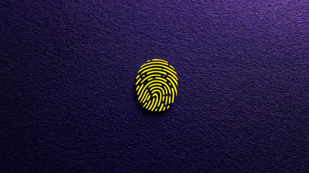 This striking abstract design features a yellow fingerprint on a rich purple textured background, making it perfect for various creative projects and branding needs.の素材