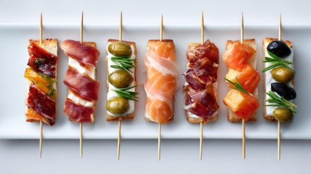 A visually striking arrangement of assorted gourmet canapの素材