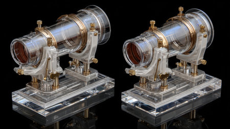 This image features an elegant vintage optical device, displaying intricate details in clear glass and gold elements, perfect for design enthusiasts.の素材