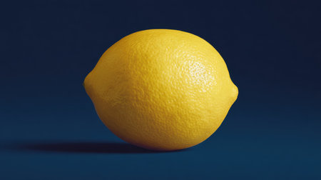 This image features a bright yellow lemon on a dark background, highlighting its smooth texture and vibrant color. Perfect for food-related themes.の素材