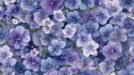 A stunning floral background featuring a rich array of delicate pansy flowers in shades of lavender and mauve. Perfect for creative projects, this vibrant image captures the essence of nature's beauty.の素材
