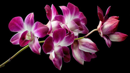 This striking image showcases vibrant pink orchid flowers featuring stunning petals against a black background, perfect for enhancing any floral-themed project.の素材