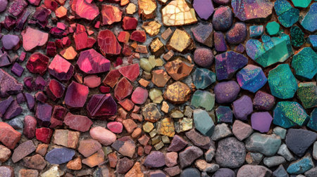 A stunning array of colorful gemstones and crystals showcases the beauty of natural formations. This image captures the unique textures and vibrant hues, perfect for art and design projects.の素材