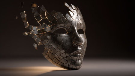 This striking image features a fragmented mask, beautifully crafted to explore themes of identity and emotion through abstract artistry.の素材