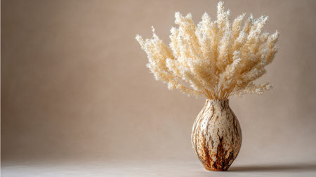 Beautifully styled dried flower arrangement in a unique textured vase, set against a soft neutral background. Perfect for adding warmth and elegance to any space.の素材