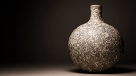 This elegant decorative vase features an intricate floral pattern and soft lighting, perfect for enhancing home decor or artistic displays.の素材