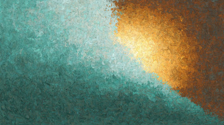 This abstract painting features a textured interplay of blue and orange gradients, highlighting the beauty of light and shadow in a captivating artistic form.の素材