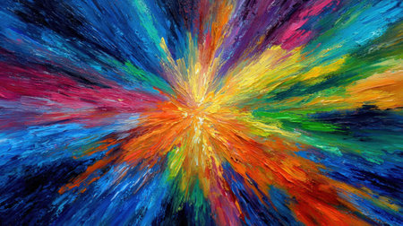 This striking abstract artwork showcases a vibrant explosion of colors with dynamic brush strokes. It captures energy and creativity, perfect for artistic projects.の素材