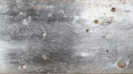 This image features a distressed metal surface displaying various scratches, dents, and rust patches. Ideal choice for backgrounds in industrial and artistic designs.の素材