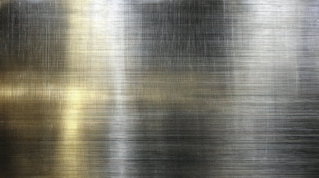 This image features a shiny metallic background showcasing a brushed texture in silver and gold shades, perfect for elegant design projects.の素材
