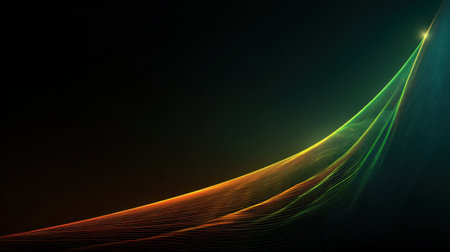 A stunning abstract representation featuring a colorful light wave against a dark background, perfect for artistic or design projects needing vibrant energy.の素材