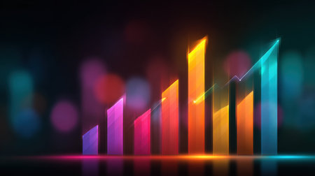 This vibrant image showcases a colorful graph with bright bars that symbolize growth and progress in business and finance, perfect for presentations and analytics.の素材