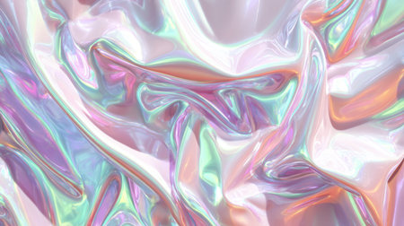 This abstract image features an iridescent texture with colorful waves and smooth ripples, perfect for creative projects and vibrant digital backgrounds.の素材