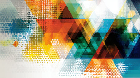 A vibrant abstract background featuring an array of colorful geometric triangles and patterns. Perfect for projects needing a modern, artistic flair.の素材