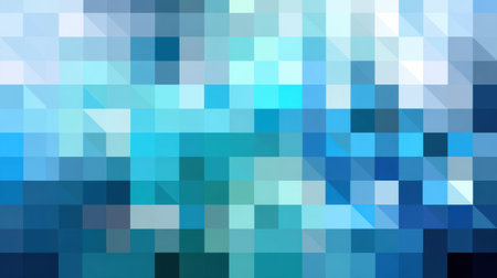This abstract artwork showcases a vibrant geometric pattern featuring various shades of blue and turquoise. Ideal for modern design aesthetics.の素材