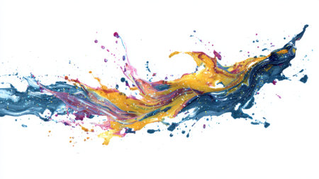 A stunning display of vibrant colors flowing and splashing together, creating unique artistic patterns. Perfect for creative projects and visual designs.の素材