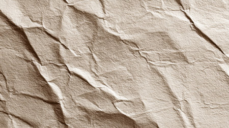This image depicts a close-up of crumpled brown paper showcasing intricate creases and texture, perfect for artistic and design applications.の素材