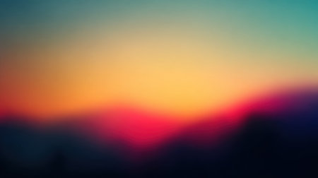 A mesmerizing blend of soft colors at sunset creates a tranquil landscape, evoking feelings of serenity and peace. The blurred silhouettes of mountains enhance the dreamy atmosphere.の素材