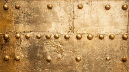 A captivating golden metal surface featuring artistic textures and rivets, perfect for design projects, backgrounds, and visual inspiration in various art forms.の素材