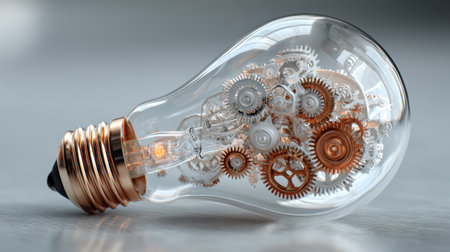 A stunning light bulb filled with intricate gears, symbolizing the fusion of creativity and technology. This image captures the essence of innovation and design.の素材