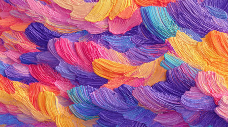 This vibrant abstract artwork showcases a mesmerizing array of colorful brush strokes in shades of pink, purple, yellow, and orange. The flowing patterns create a dynamic visual experience, perfect for creative projects and modern designs.の素材